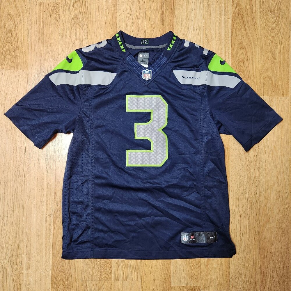 2015 Russell Wilson Seahawks On Field NFL jersey men sz L Large